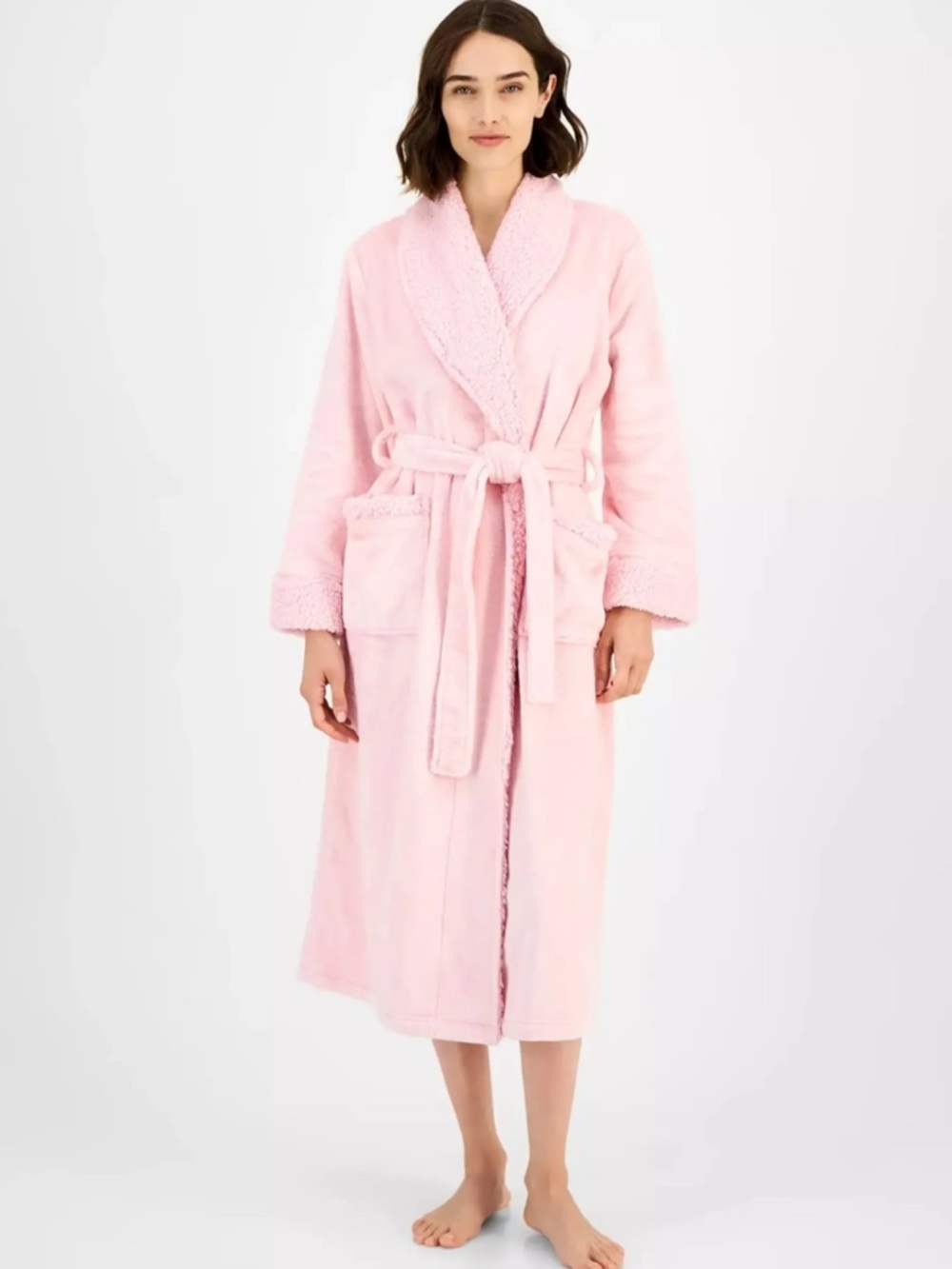 Charter Club Plush Shawl-Collar Bathrobe in Light Pink